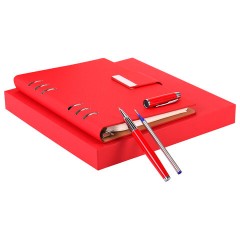 Ежедневник на кольцах в наборе с ручкой А5, 165x229 мм, BRAUBERG "Lux", под кожу, 100 листов, красный, 116857 - фото 6