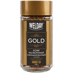Кофе растворимый WELDAY (ВЭЛДЭЙ) "GOLD" 190 г, стеклянная банка, сублимированный, 622674