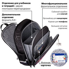 Ранец BRAUBERG QUADRO, 3 отделения, с брелком, Fire spider, 37х28х18 см, 273106 - фото 21