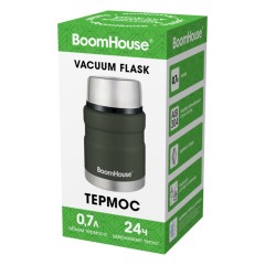 Термос 0,7 л для еды/напитков с широким горлом, BOOMHOUSE (БУМХАУС) RIBBED, нержавеющая сталь SUS304, оливковый, 700321 - фото 7