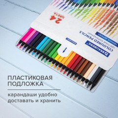 Карандаши цветные BRAUBERG, 24 цвета, шестигранные, грифель 3,3 мм, черное дерево, 181858 - фото 10