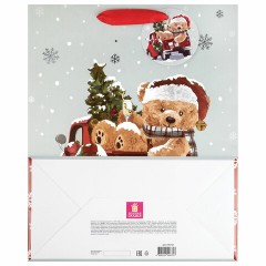 Пакет подарочный КОМПЛЕКТ 4 штуки новогодний 26x13x32 см, "Новогодний мишка", ЗОЛОТАЯ СКАЗКА, 592121 - фото 5