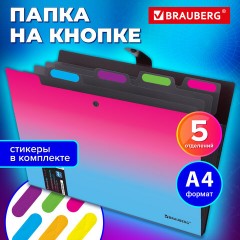 Папка-органайзер на кнопке 5 отделений, BRAUBERG GRADE, A4, розово-голубой градиент, 274091 - фото 10
