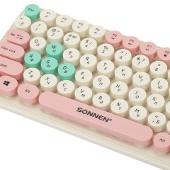 Клавиатура беспроводная USB, 105 клавиш, SONNEN K303PM, слоновая кость / розовый / мятный, 513977 - фото 7