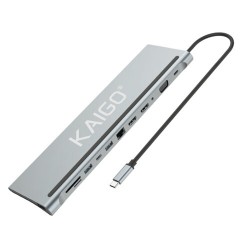 Док-станция хаб-разветвитель KG-051 Type-C 3.2, 12в1:USB2.0/3.2+PD100W+Type-C+2хHDMI+RJ45+VGA+AUX+SD/TF,KAIGO, 355071