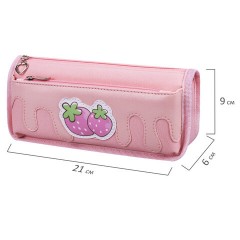Пенал мягкий ЮНЛАНДИЯ, 2 отделения, полиэстер, "Strawberry shortcake", розовый, 21х9х6 см, 271577 - фото 5