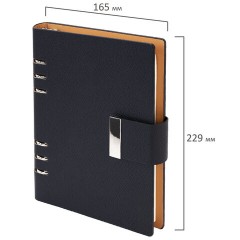 Ежедневник на кольцах в наборе с ручкой А5, 165x229 мм, BRAUBERG "Lux", под кожу, 100 листов, черный, 116856 - фото 3