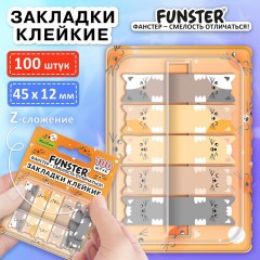 Закладки клейкие Z-сложения FUNSTER (ФАНСТЕР) "Коты", 45х12 мм, 100 шт. (5 цветов х 20 листов), в диспенсере, 116690 - фото 2