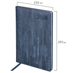 Еженедельник датированный 2026 БОЛЬШОЙ ФОРМАТ 210х297 мм, А4 BRAUBERG "Wood", под кожу, синий, 117158 - фото 2