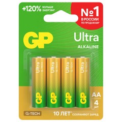 Батарейки КОМПЛЕКТ 4 шт., GP Ultra G-Tech, AA (LR6, 15А), алкалиновые, пальчиковые, 15AUA21-2CRSBC4 - фото 4