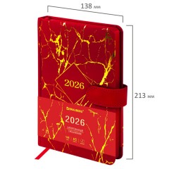 Ежедневник датированный 2026 А5 138x213 мм, BRAUBERG "Goldy", под кожу, цветной срез, красный, 117471 - фото 2