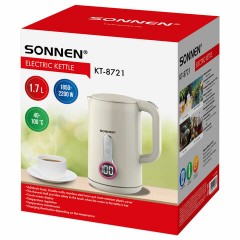 Чайник с терморегулятором и дисплеем, ДВОЙНЫЕ СТЕНКИ, SONNEN KT-8721, 1,7 л, 2200 Вт, бежевый, 454688 Чайник с терморегулятором и дисплеем, ДВОЙНЫЕ СТЕНКИ, SONNEN KT-8721, 1,7 л, 2200 Вт, бежевый, 454688 - фото 2