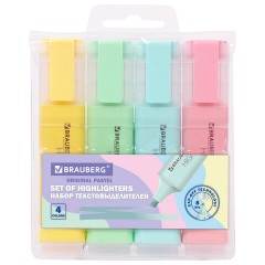 Набор текстовыделителей 4 ЦВЕТА, BRAUBERG "ORIGINAL PASTEL", линия письма 1-5 мм, 151697 - фото 2