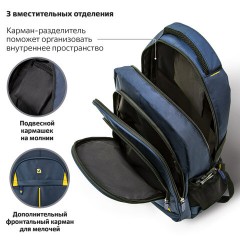 Рюкзак BRAUBERG TITANIUM универсальный, 3 отделения, синий, желтые вставки, 45х28х18 см, 270768 Рюкзак BRAUBERG TITANIUM универсальный, 3 отделения, синий, желтые вставки, 45х28х18 см, 270768 - фото 12
