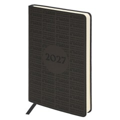 Ежедневник датированный 2027, А5, 138х213 мм, BRAUBERG "Aura", под кожу, гибкий, темно-серый, 117930