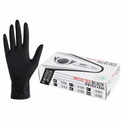 Перчатки нитриловые сверхпрочные с текстурой SFM MEGA TEX BLACK, Германия, 25 пар (50 штук), размер 6-7, S (малый)