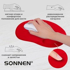 Коврик для мыши с подушкой под запястье SONNEN, полиуретан + лайкра, 250х220х20 мм, красный, 513301 - фото 8