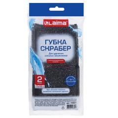 Губка-скрабер 11х10х1,5 см, поролон + металлическая оплетка КОМПЛЕКТ 2 штуки, посуда, уборка, LAIMA, 700058 - фото 8
