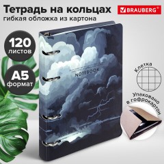 Тетрадь на кольцах А5 160х212 мм, 120 листов, картон, матовая ламинация, клетка, BRAUBERG, "Clouds", 404726 - фото 11