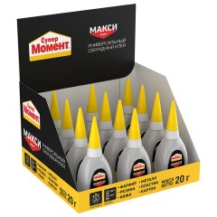 Клей моментальный Супер МОМЕНТ, 20 г, МАКСИМАЛЬНЫЙ ОБЪЕМ, в шоу-боксе, 3040007