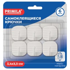 Крючки самоклеящиеся КОМПЛЕКТ 6 шт., 3,4х3,3 см, пластиковые, квадратные, белые, PRIMILA (ПРИМИЛА), 702382 - фото 2
