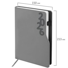 Ежедневник датированный 2026, А5, 150x213 мм, BRAUBERG "Up", под кожу, софт-тач, держатель для ручки, серый, 117119 - фото 2