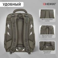 Рюкзак HEIKKI DESERTED (ХЕЙКИ) универсальный, 3 отделения, эргономичный, багажная лента, хаки, 47х33х17 см, 273877 - фото 16