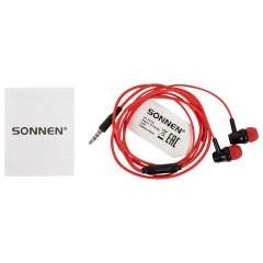 Наушники проводные внутриканальные с микрофоном SONNEN EP-H47RB, 1,1 м, красные/черные, 514129 - фото 10