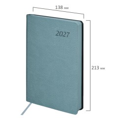 Ежедневник датированный 2027, А5, 138x213 мм, BRAUBERG "Stylish", под кожу, гибкий, серо-голубой, 117975 - фото 2