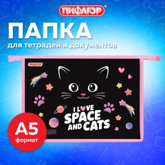 Папка для тетрадей ПИФАГОР А4, 1 отделение, картон/пластик, на молнии, "Dark kitten", 273339 - фото 6