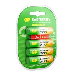 Батарейки аккумуляторные GP ReEnergy Ni-Mh КОМПЛЕКТ 4 шт. (ПРОМО 3+1), АА (HR6), 2600 mAh, 270AAHC3/1RGY, 270AAHC3/1RGY-2 - фото 2