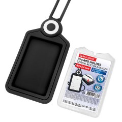 Бейдж вертикальный для пропуска и ID-карт, СИЛИКОНОВЫЙ, 85х54 мм, шнурок 42 см, черный, BRAUBERG, 238904 - фото 5