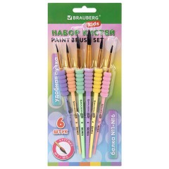 Кисти c EVA-вставкой БЕЛКА набор 6 шт. (круглые №1, 2, 3, 4, 5, 6), блистер, BRAUBERG KIDS, 201093