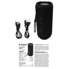 Колонка портативная влагозащищенная KAIGO (КАЙГО) BT16T, 10 Вт, Bluetooth, Micro SD, AUX, RGB, TWS, IPX7, черная, 514225 - фото 6