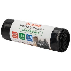 Мешки для мусора 360 л, черные в рулоне, 10 штук, особо прочные, ПВД 60 мкм, 110x140 см, LAIMA, 702687
