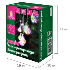 Электрогирлянда-нить комнатная 3 м, 100 LED, с насадками, вид: "Лампочки", мультицветная, ЗОЛОТАЯ СКАЗКА, 592473 - фото 8