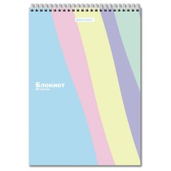 Блокнот БОЛЬШОЙ ФОРМАТ А4, 200х290 мм, 80 л., гребень, подложка, клетка, кросс-серия "PASTEL", BRAUBERG, 117032