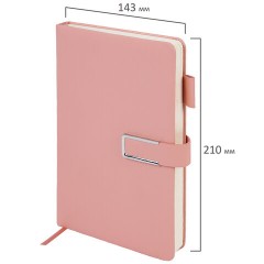 Ежедневник недатированный, А5, 143х210 мм, BRAUBERG "Dainty", под кожу, магнитная застежка, 160 л., розовый, 117143 - фото 2