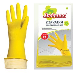 Перчатки МНОГОРАЗОВЫЕ латексные ЛЮБАША "ЭКОНОМ", хлопчатобумажное напыление, размер 9-10, XL (очень большой), желтые, вес 34 г, 603786