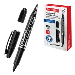 Маркер перманентный двусторонний BRAUBERG, ЧЕРНЫЙ, круглый наконечник, 2/4 мм, 150836