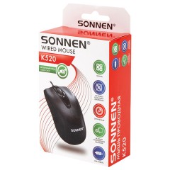 Мышь проводная БЕСШУМНАЯ USB, 1200 dpi, 2 кнопки + колесо-кнопка, оптическая, SONNEN K520, черная, 513944 - фото 8