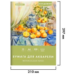 Папка для акварели А4, 210х297 мм, 10 листов, 200 г/м2, BRAUBERG АКАДЕМИЯ (ДЭК), "Апельсины", 117743 - фото 2