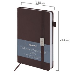 Ежедневник датированный 2026, А5, 138x213 мм, BRAUBERG "Control", под кожу, держатель для ручки, коричневый, 117122 - фото 2