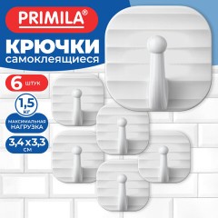 Крючки самоклеящиеся КОМПЛЕКТ 6 шт., 3,4х3,3 см, пластиковые, квадратные, белые, PRIMILA (ПРИМИЛА), 702382 - фото 4