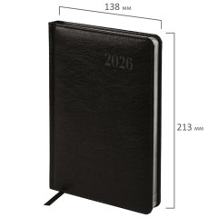 Ежедневник датированный 2026, А5, 138х213 мм, BRAUBERG "Impression", под кожу, черный, 117510 - фото 2