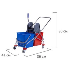 Тележка уборочная BRABIX, 2 съемных ведра 25 л, механический отжим, металлический каркас, 601499 - фото 2