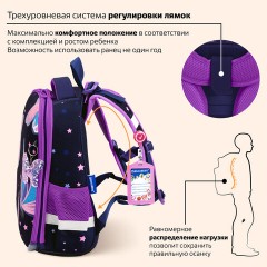 Ранец BRAUBERG PREMIUM, 2 отделения, с брелоком, "Блестящие бабочки", блестки, 38х29х16 см, 274393 - фото 14