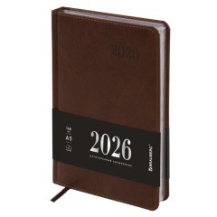 Ежедневник датированный 2026, А5, 138х213 мм, BRAUBERG "Impression", под кожу, коричневый, 117511