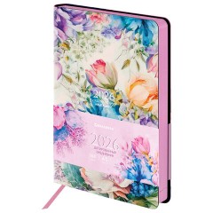 Ежедневник датированный 2026 А5 138x213 мм, BRAUBERG "Vista", под кожу, гибкий, "Цветы", 117447