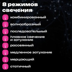 Электрогирлянда-конский хвост комнатная, 2 м, 200 LED, холодный белый, 220 V, ЗОЛОТАЯ СКАЗКА, 591366 - фото 12